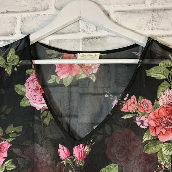 Ultra Beach Womens Sheer Floral Print Bathing Suit Coverup w/ Waist Ties Size XL - Picture 5 of 10